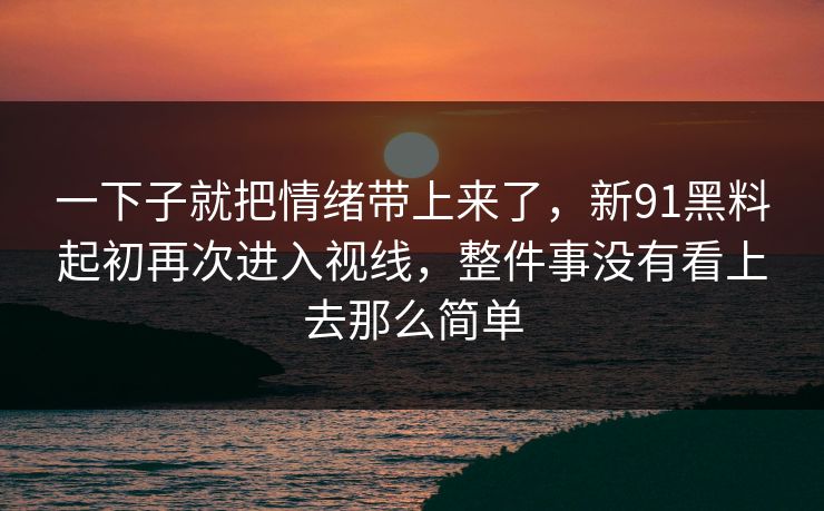 一下子就把情绪带上来了，新91黑料起初再次进入视线，整件事没有看上去那么简单
