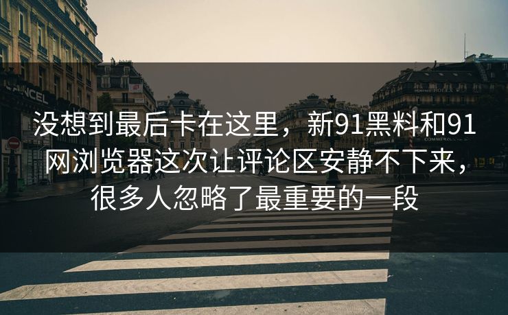 没想到最后卡在这里，新91黑料和91网浏览器这次让评论区安静不下来，很多人忽略了最重要的一段